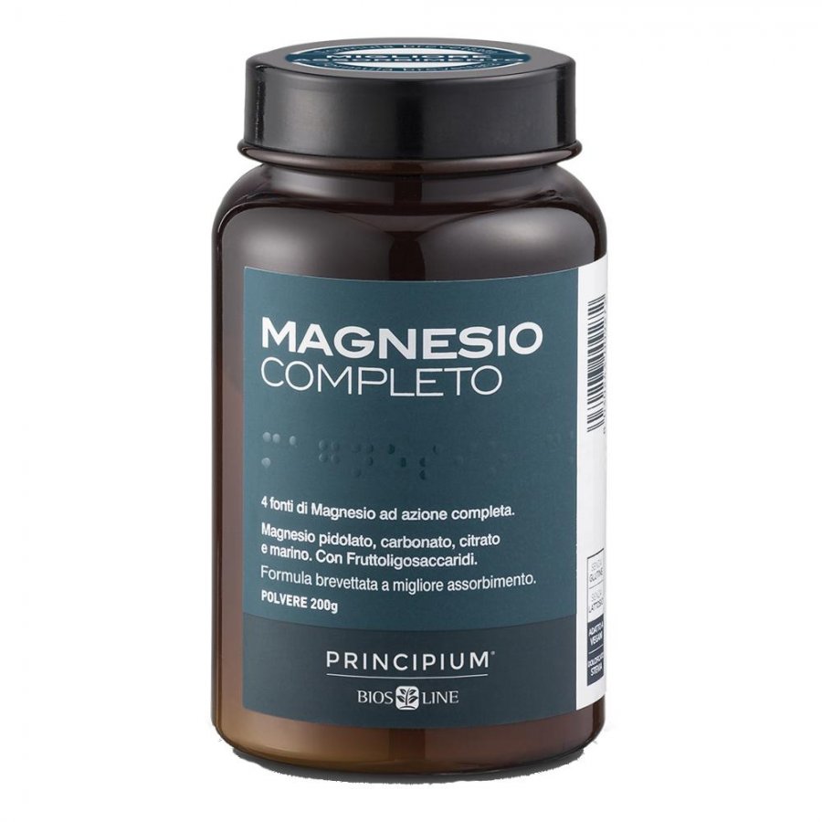 BIOS LINE Principium, Magnesio completo, 4 fonti di magnesio ad azione completa, Integratore anti stress, Senza glutine e senza lattosio (200g)