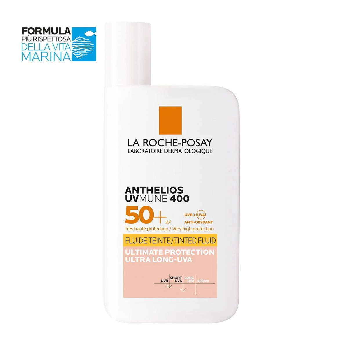 La roche-posay ANTHELIOS UVMUNE 400 FLUIDO INVISIBILE COLORATO SPF50+ Protezione colorata molto alta contro i raggi UV.